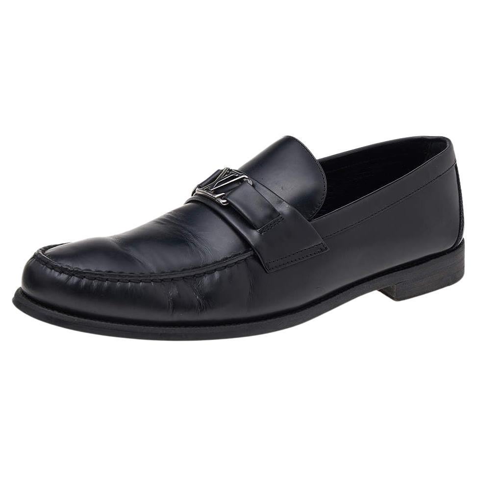 Louis Vuitton Black Leather Major Slip On Loafers Size 44 For Sale