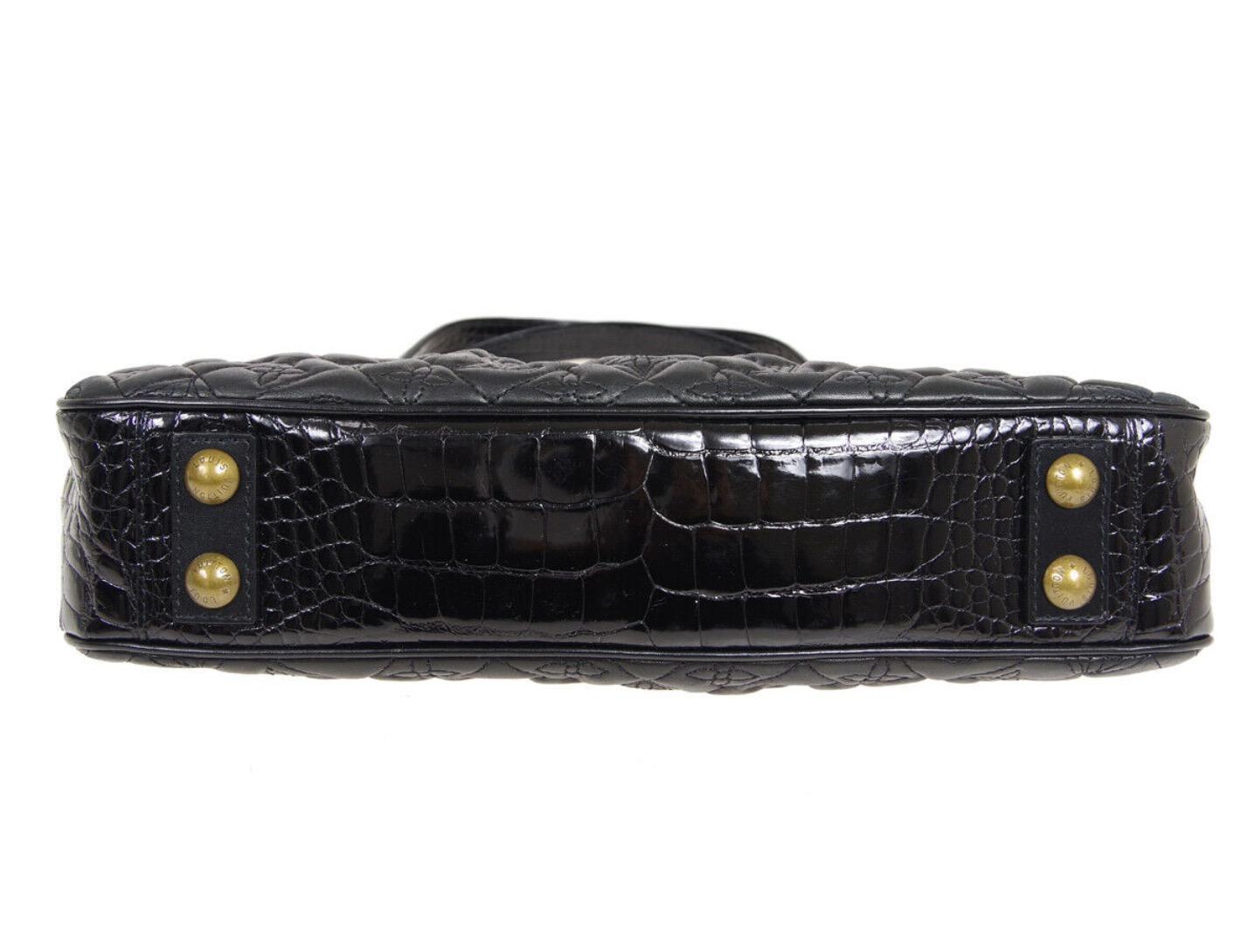Louis Vuitton Black Leather Monogram Alligator Exotic Top Handle Satchel Bag In Good Condition In Chicago, IL
