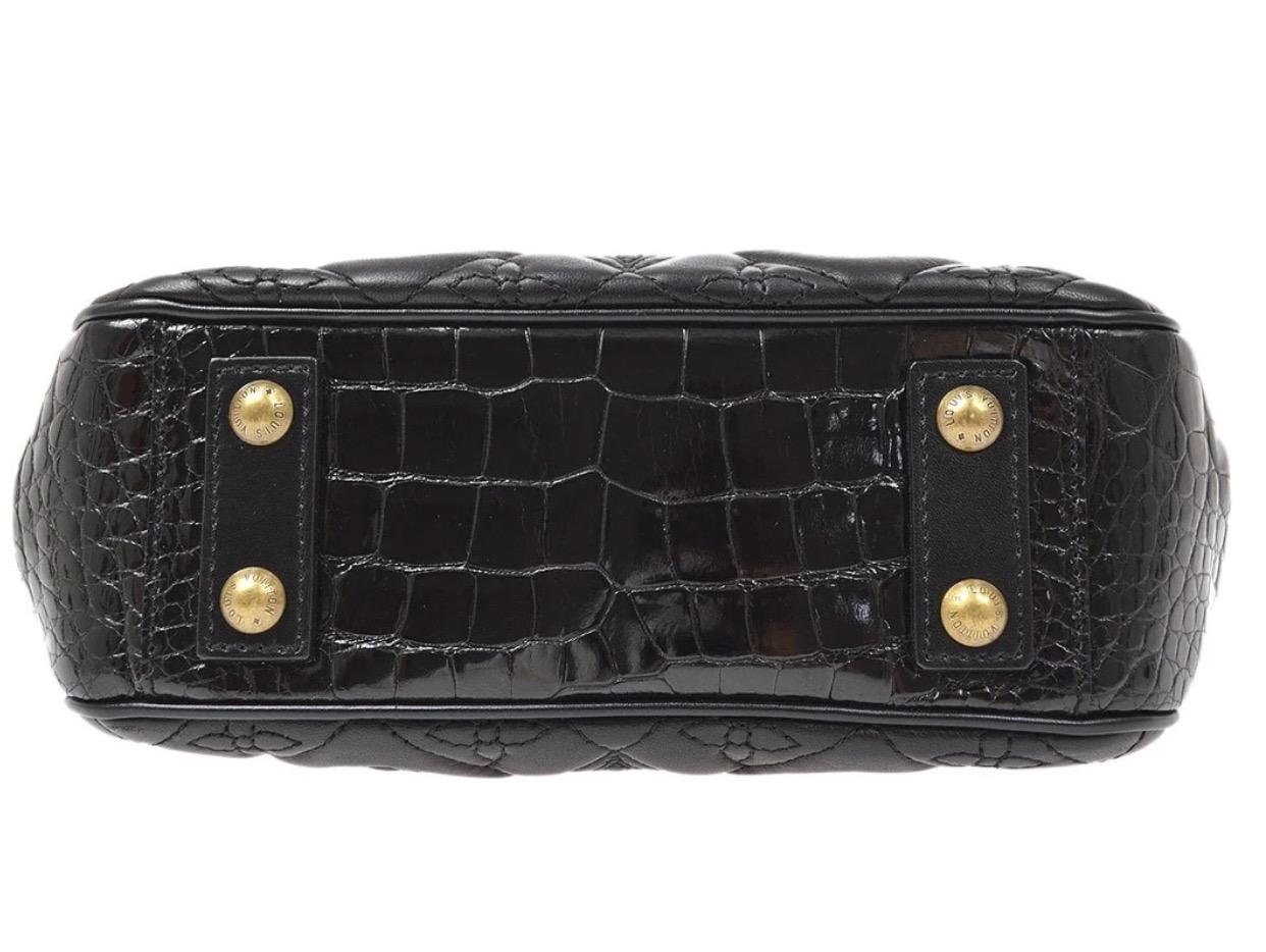 Women's Louis Vuitton Black Leather Monogram Alligator Exotic Top Handle Satchel Bag