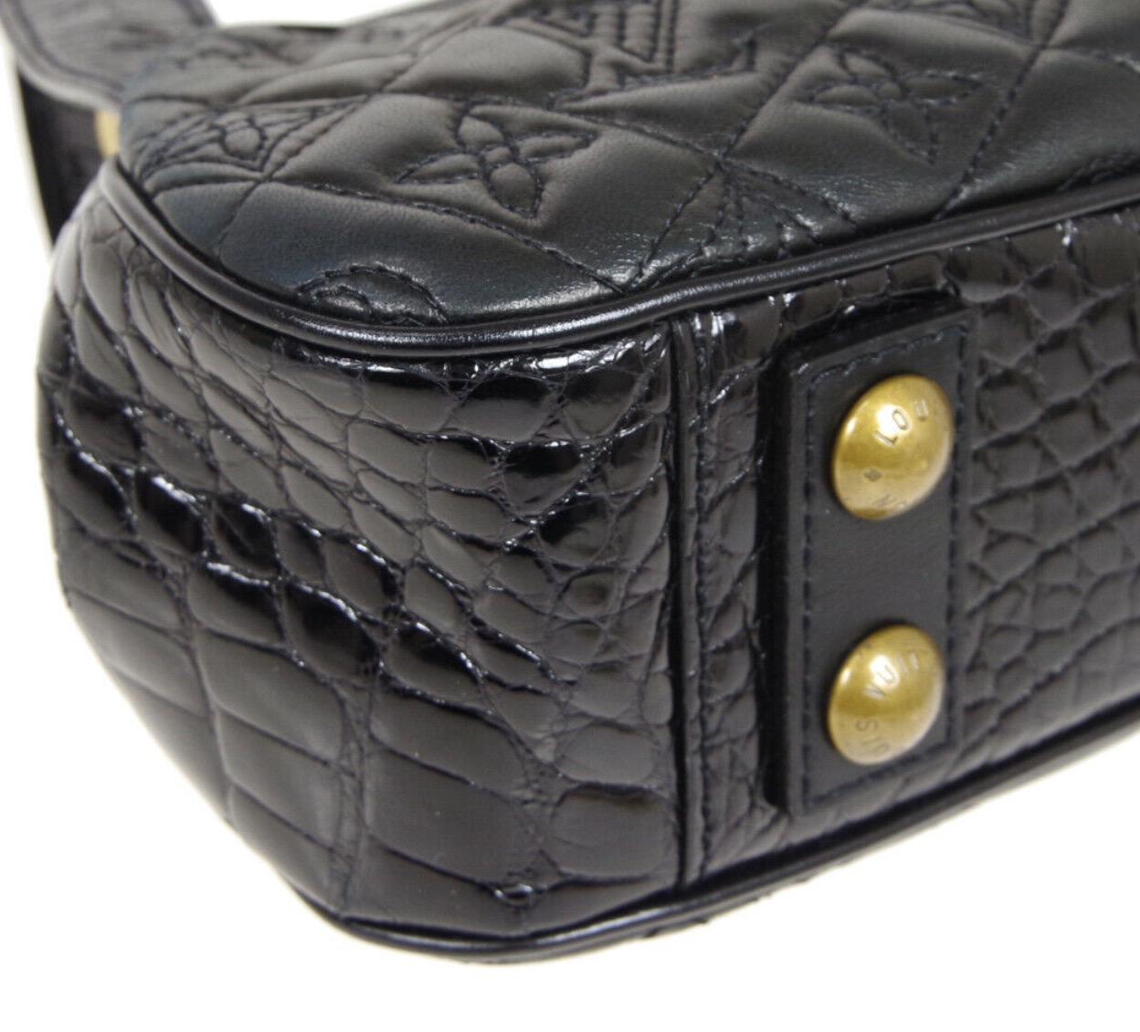 Louis Vuitton Black Leather Monogram Alligator Exotic Top Handle Satchel Bag 1