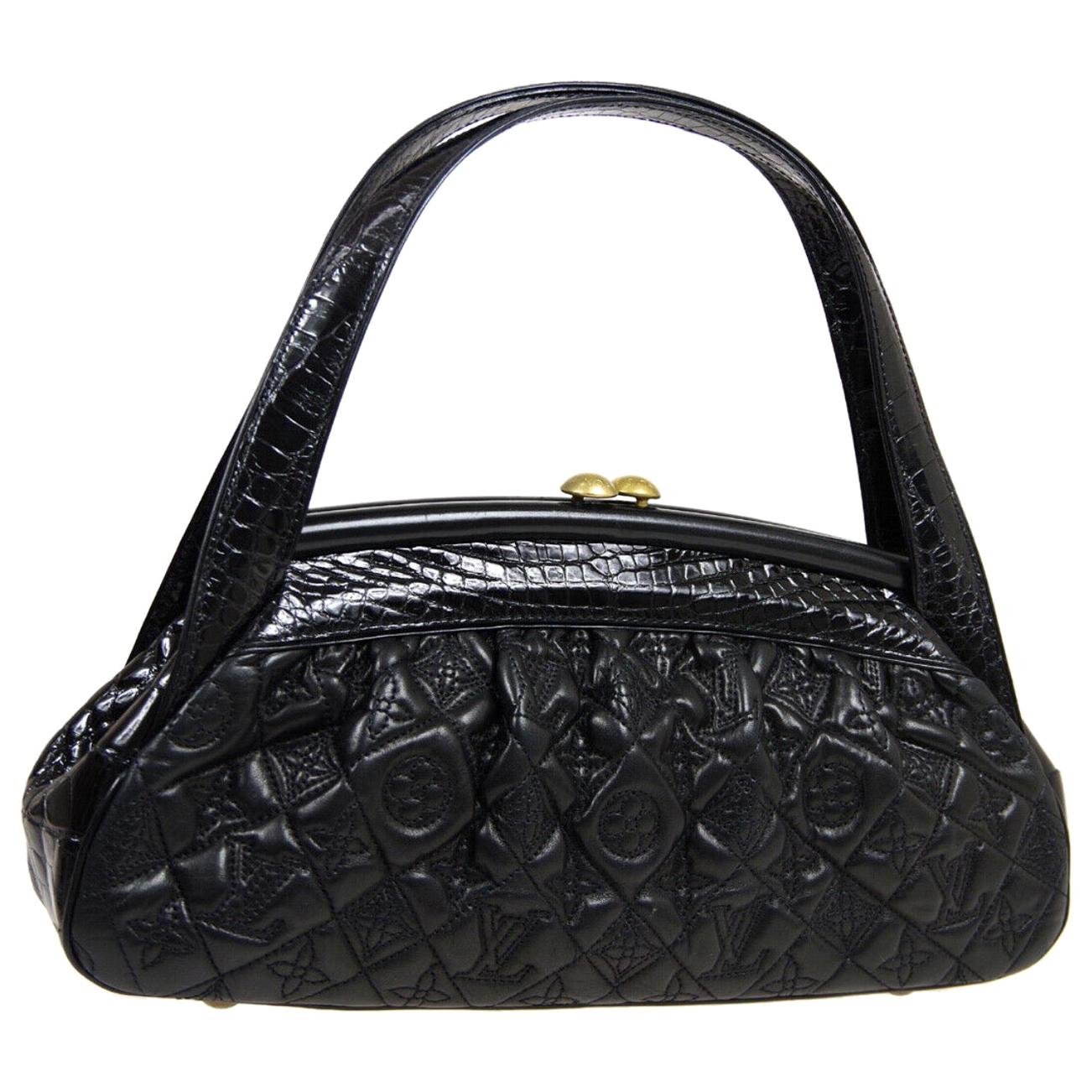 Louis Vuitton Black Leather Monogram Alligator Exotic Top Handle Satchel Bag