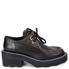 LOUIS VUITTON black leather & Monogram canvas 2019 BEAUBOURG Derby Shoes 38