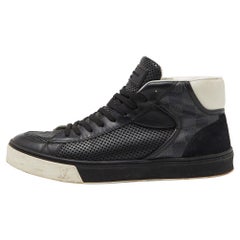 Louis Vuitton Black Leather Monogram Canvas and Suede Line Up High Top Sneakers