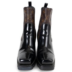 LOUIS VUITTON black leather & Monogram canvas LIMITLESS Ankle Boots Shoes 38