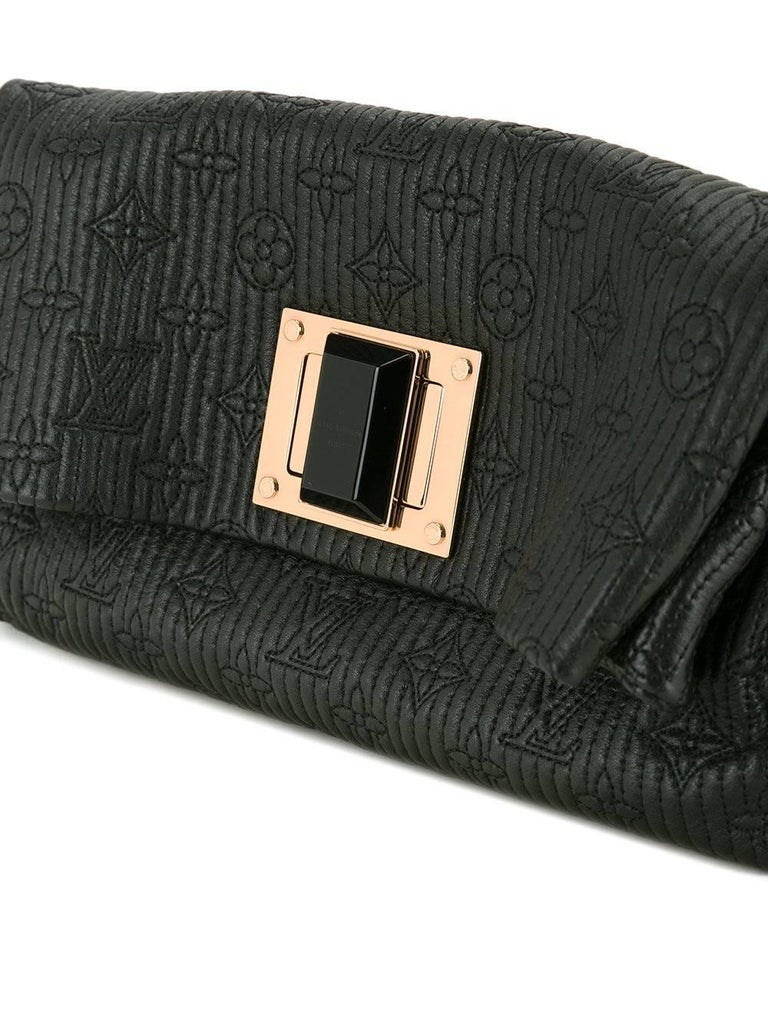 Louis Vuitton Black Leather Monogram Gold Turnlock Foldover Evening Clutch Bag at 1stdibs