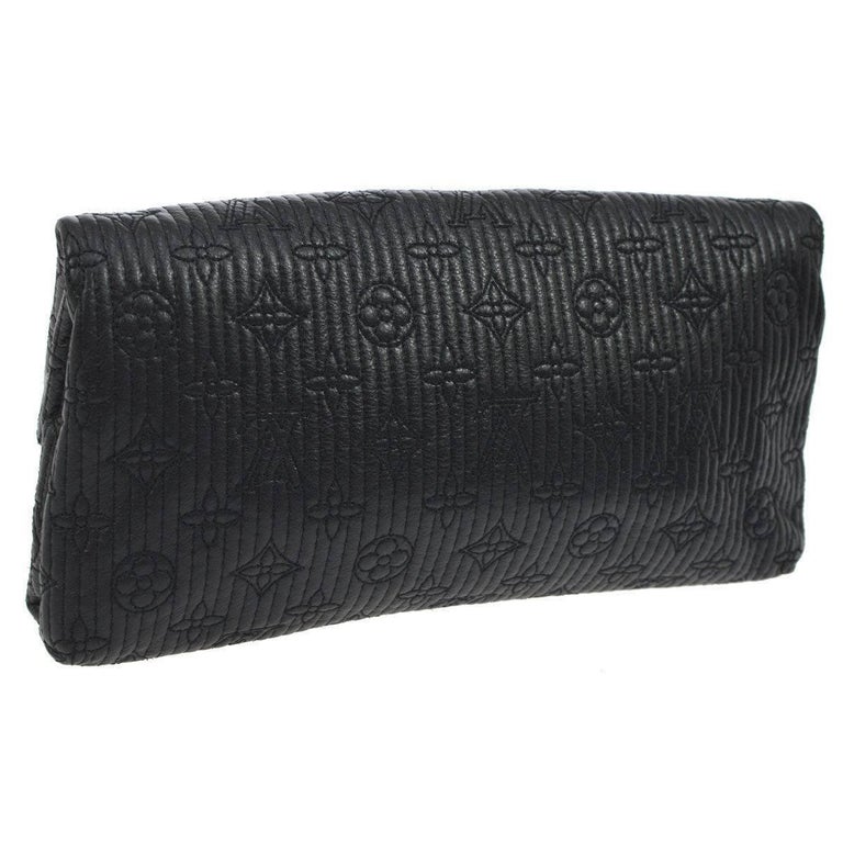 Louis Vuitton Black Leather Monogram Gold Turnlock Foldover Evening Clutch Bag at 1stdibs