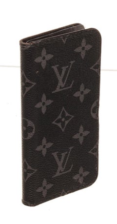 Louis Vuitton Black Leather Monogram Iphone 10 Case with monogram, gold-tone