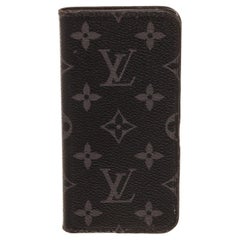 Louis Vuitton Black Leather Monogram Iphone 10 Case with monogram, gold-tone