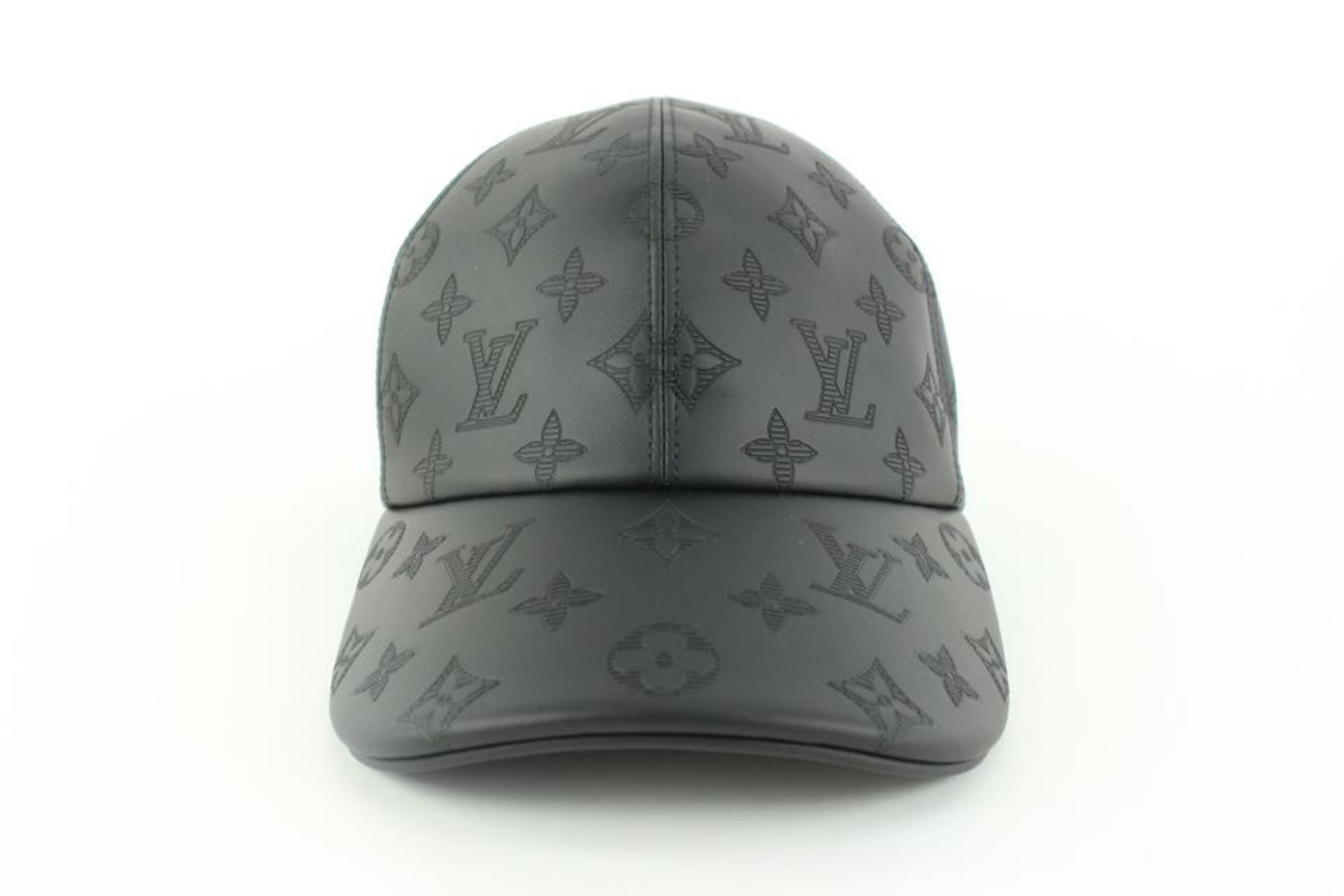 Women's or Men's Louis Vuitton Black Leather Monogram Shadow Baseball Cap Hat 1231lv10