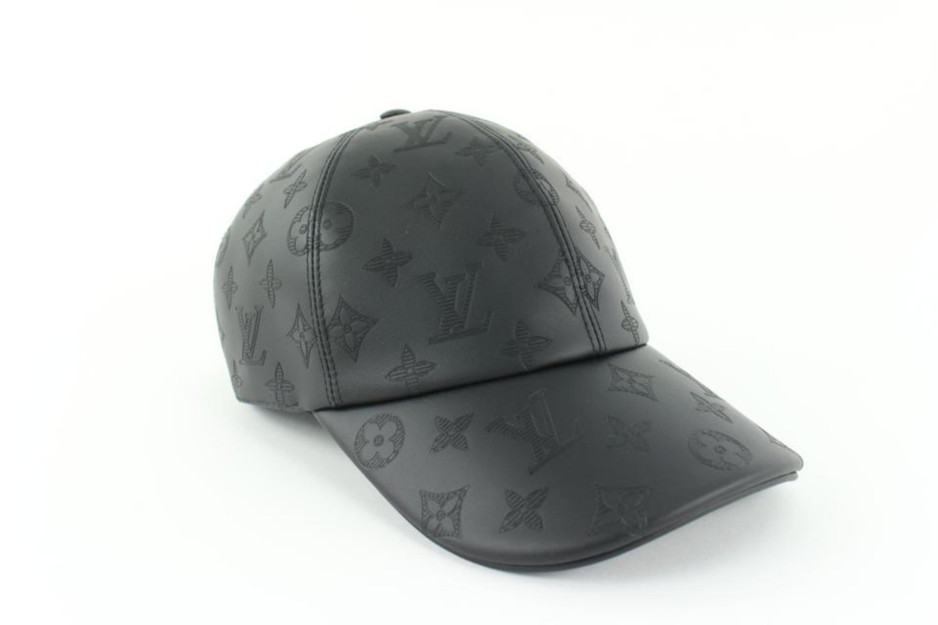 Louis Vuitton Black Leather Monogram Shadow Baseball Cap Hat 1231lv10 1