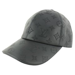 Louis Vuitton Black Leather Monogram Shadow Baseball Cap Hat 1231lv10