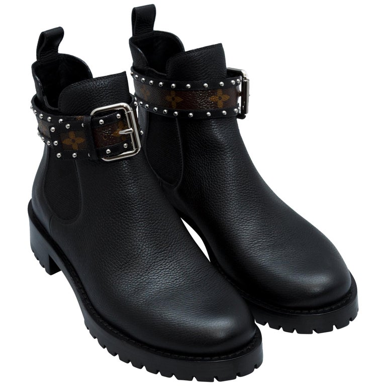 Louis Vuitton Black Leather Monogram Strap Boots For Sale at 1stdibs