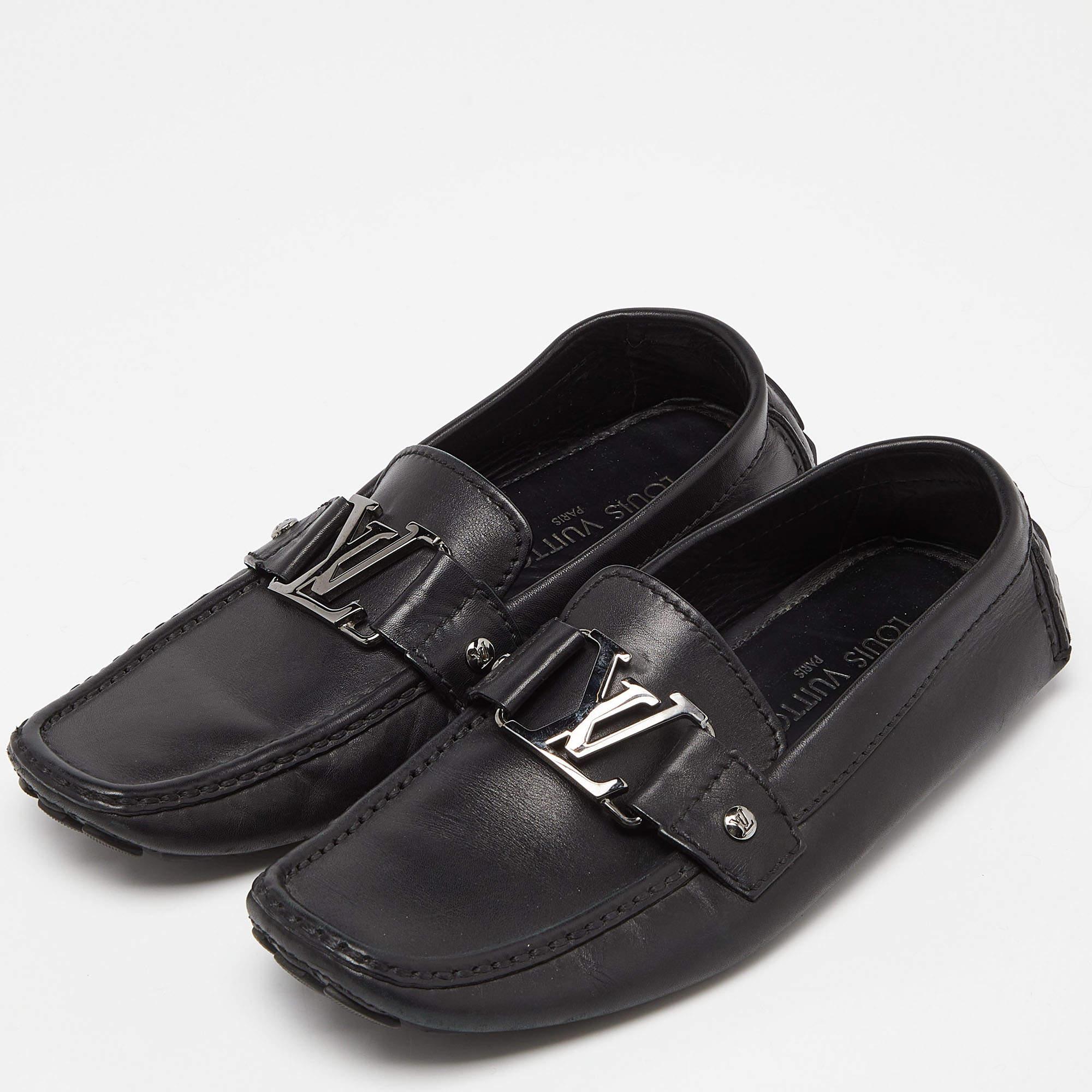 Louis Vuitton Black Leather Monte Carlo Loafers Size 40 In Good Condition For Sale In Dubai, Al Qouz 2