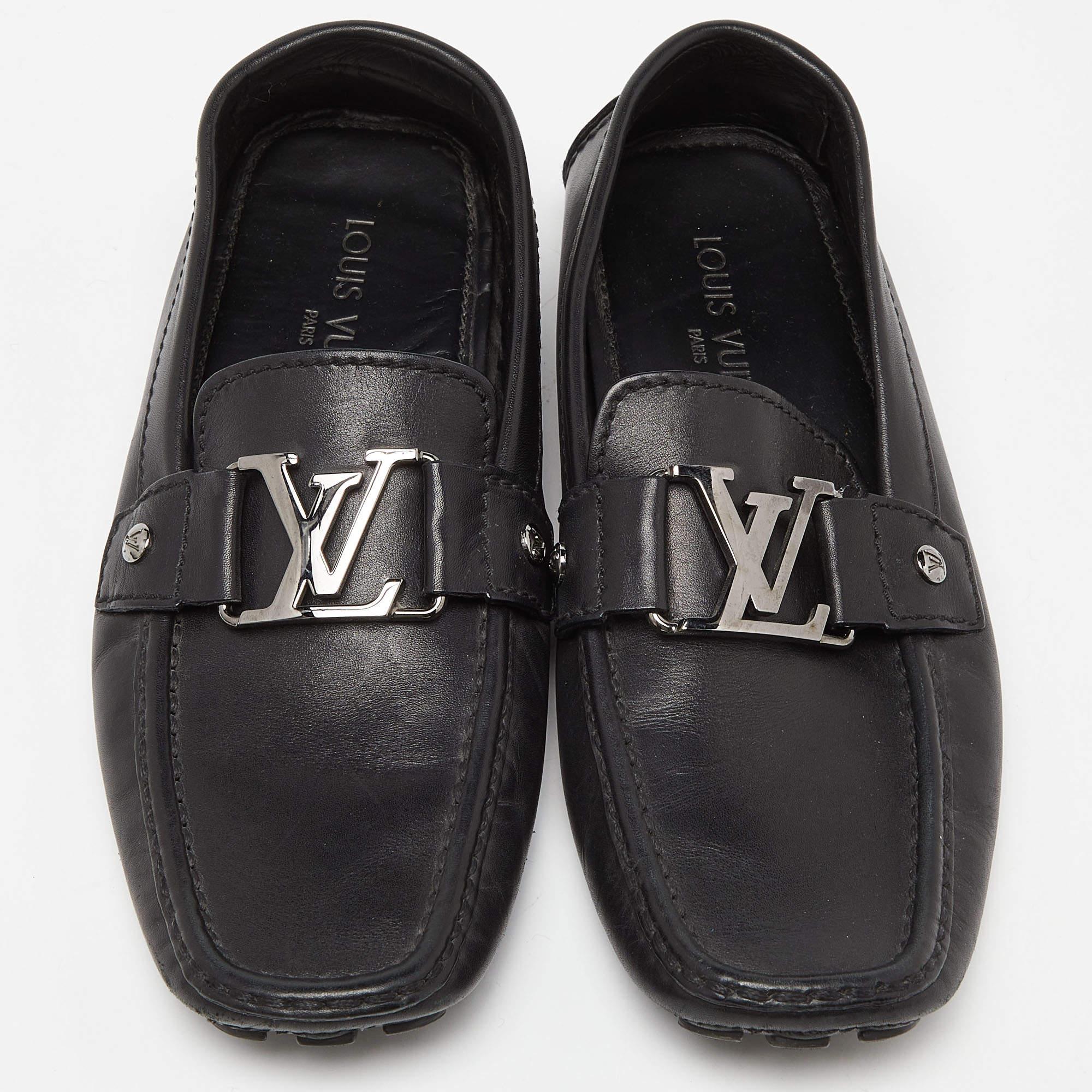 Women's Louis Vuitton Black Leather Monte Carlo Loafers Size 40 For Sale