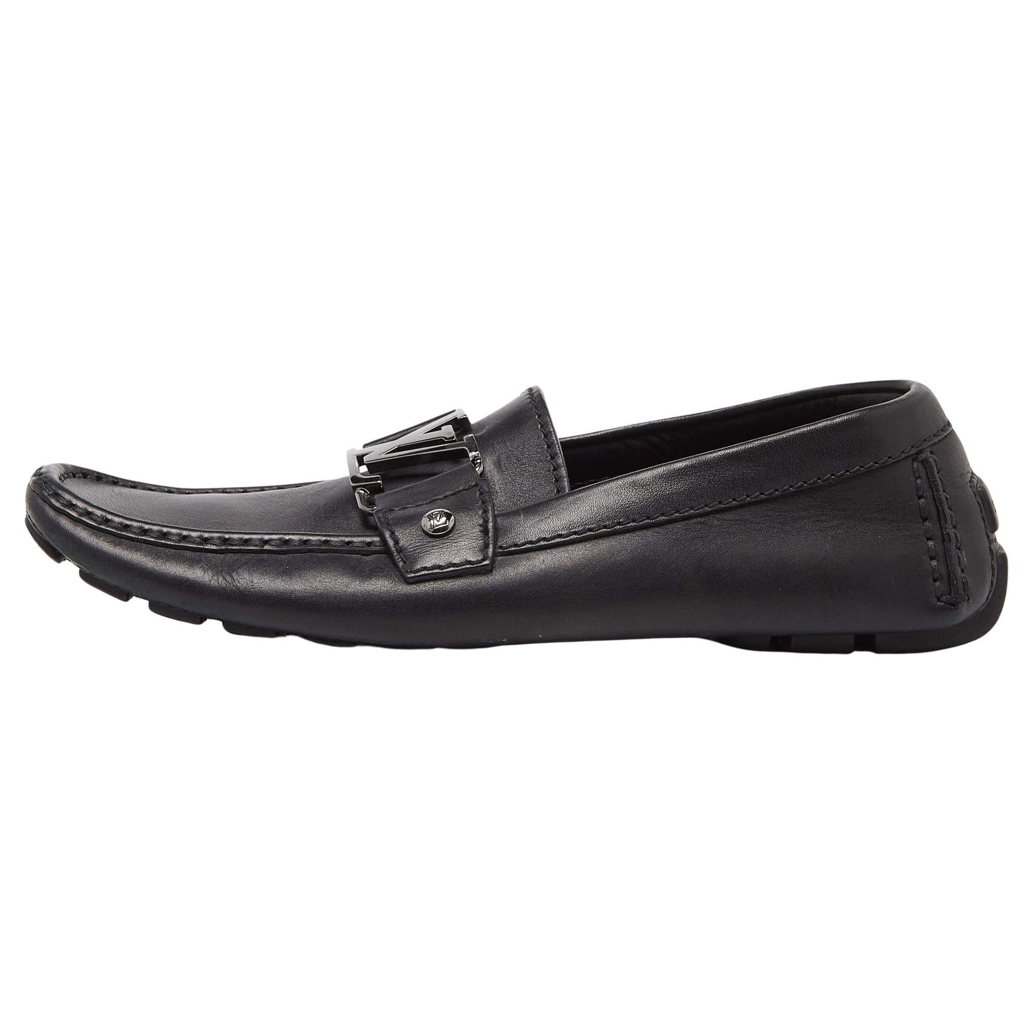 Louis Vuitton Black Leather Monte Carlo Loafers Size 40 For Sale