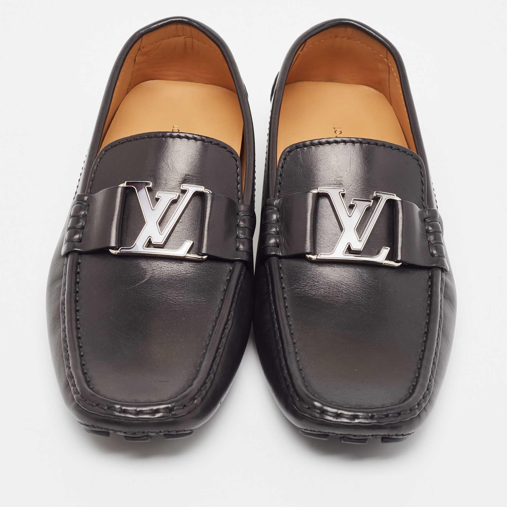 Men's Louis Vuitton Black Leather Monte Carlo Loafers Size 40.5 For Sale