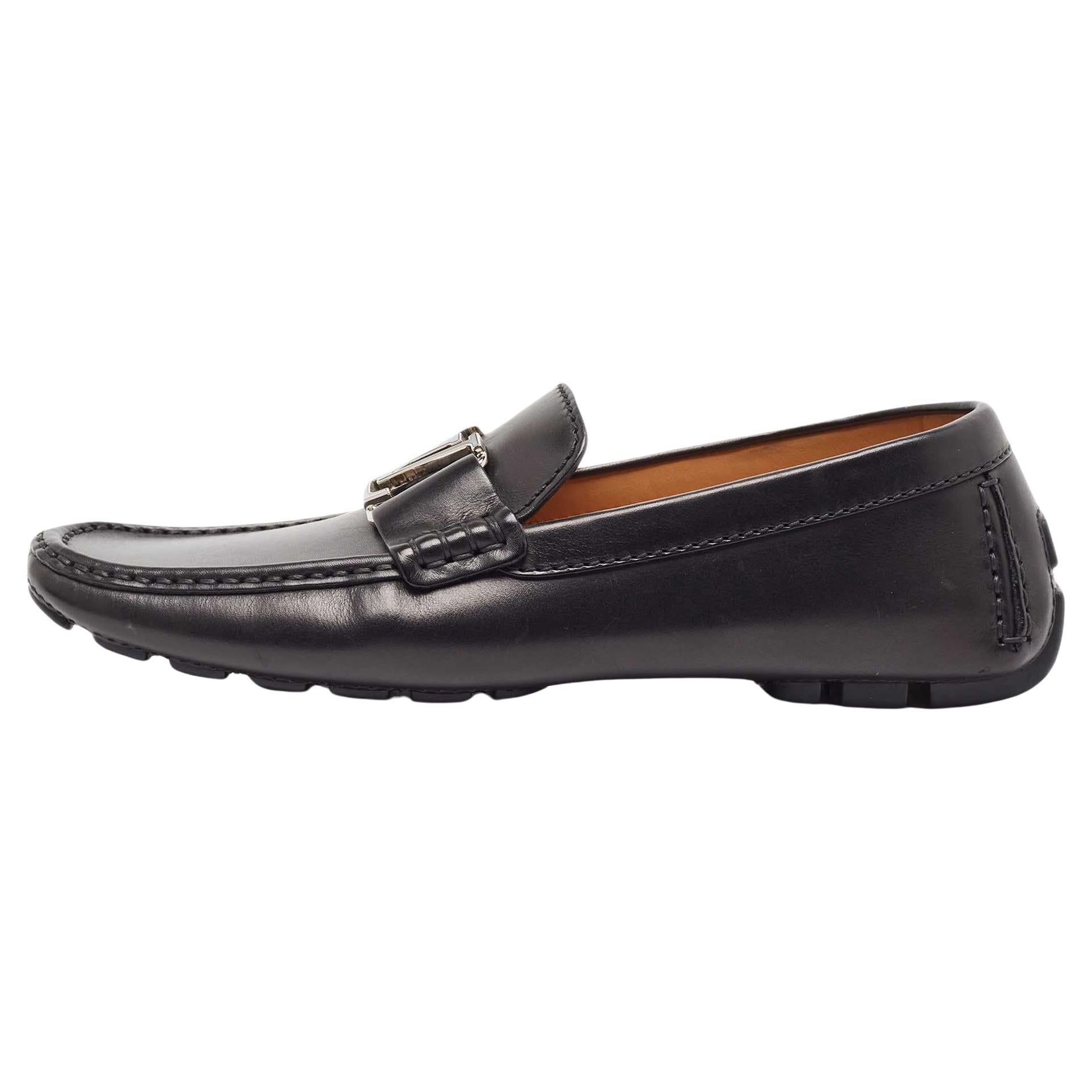 Louis Vuitton Black Leather Monte Carlo Loafers Size 40.5 For Sale