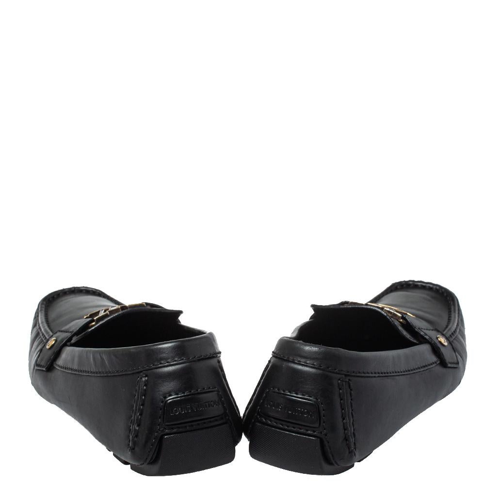 Louis Vuitton Black Leather Monte Carlo Loafers Size 42.5 In Good Condition In Dubai, Al Qouz 2
