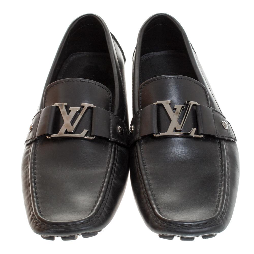 Louis Vuitton Black Leather Monte Carlo Loafers Size 43 In Good Condition In Dubai, Al Qouz 2