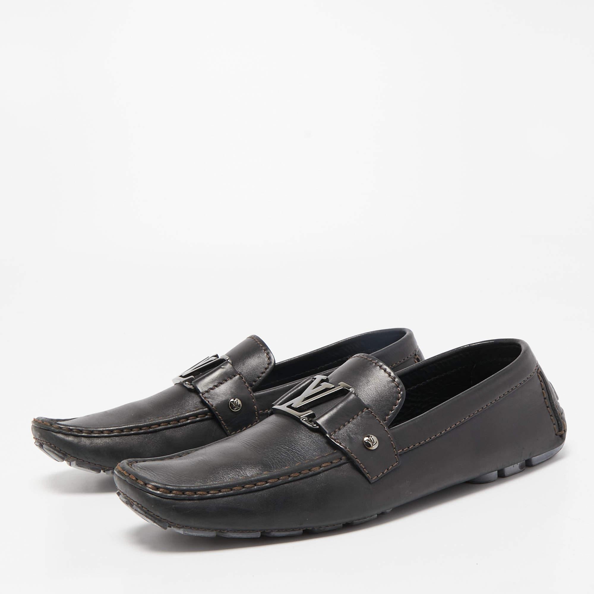 Men's Louis Vuitton Black Leather Monte Carlo Loafers Size 44