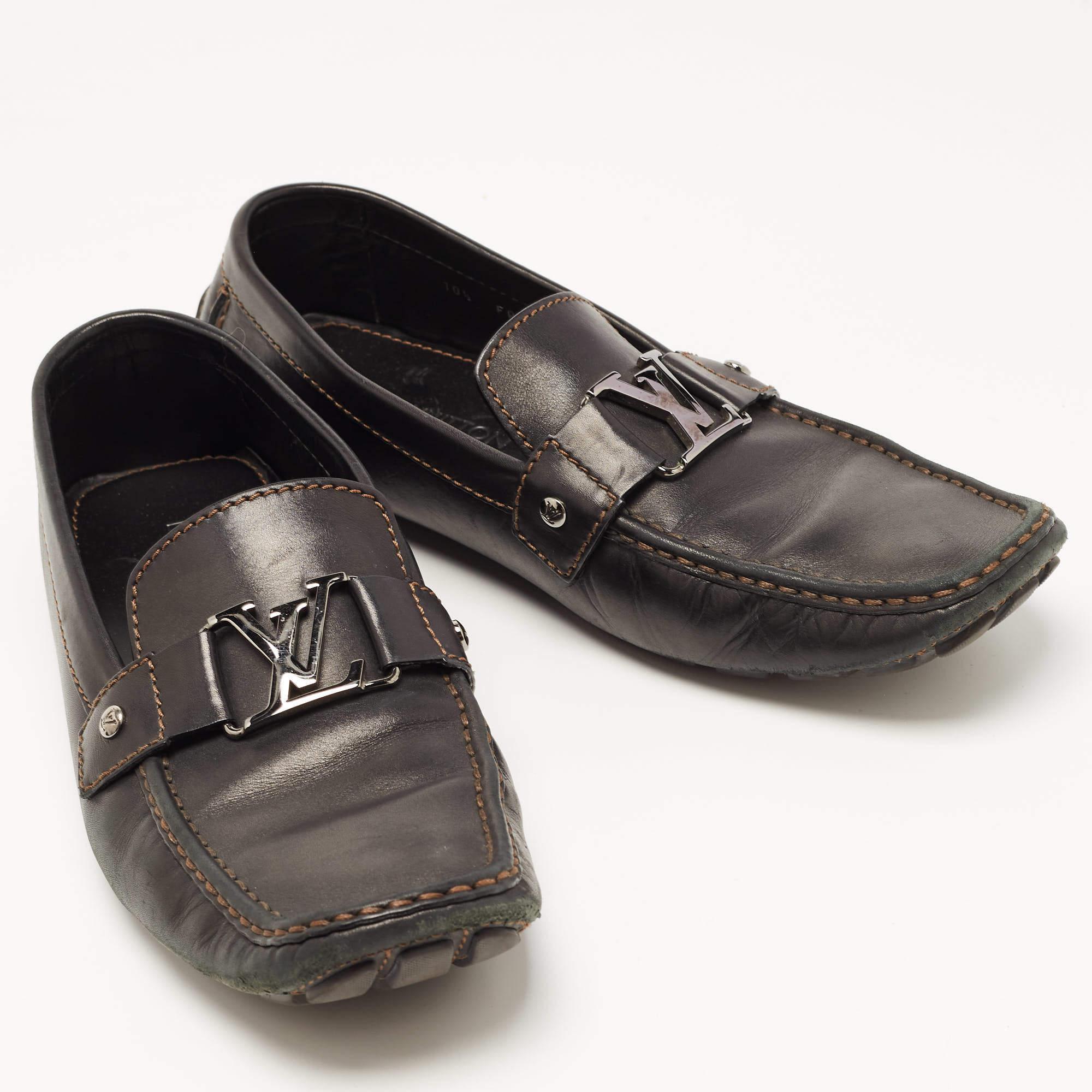 Men's Louis Vuitton Black Leather Monte Carlo Loafers Size 44.5 For Sale