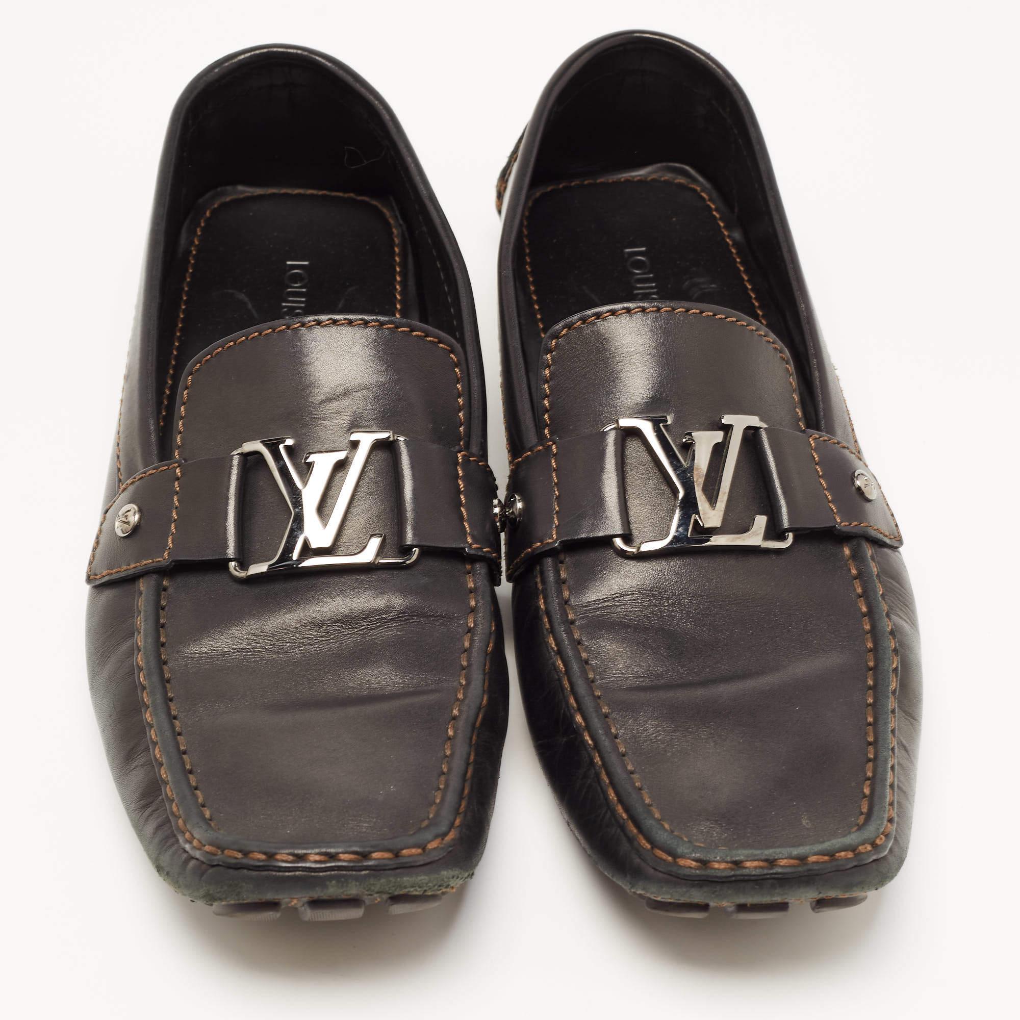 Louis Vuitton Black Leather Monte Carlo Loafers Size 44.5 For Sale 1