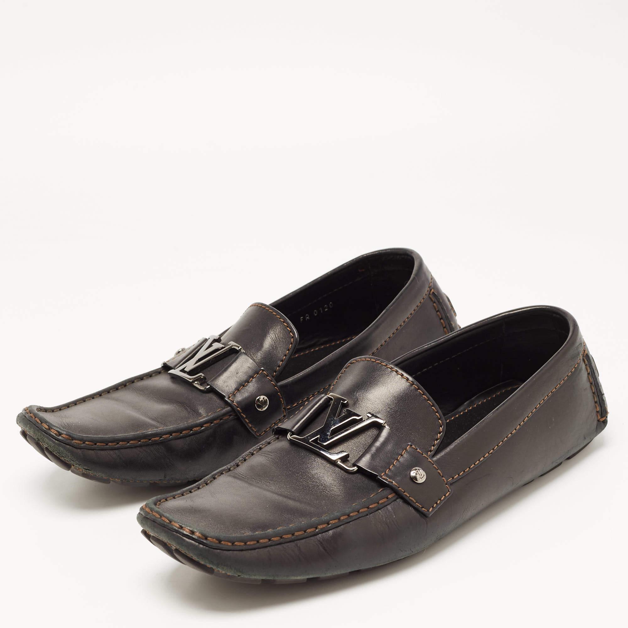 Louis Vuitton Black Leather Monte Carlo Loafers Size 44.5 For Sale 4