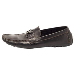 Used Louis Vuitton Black Leather Monte Carlo Loafers Size 44.5