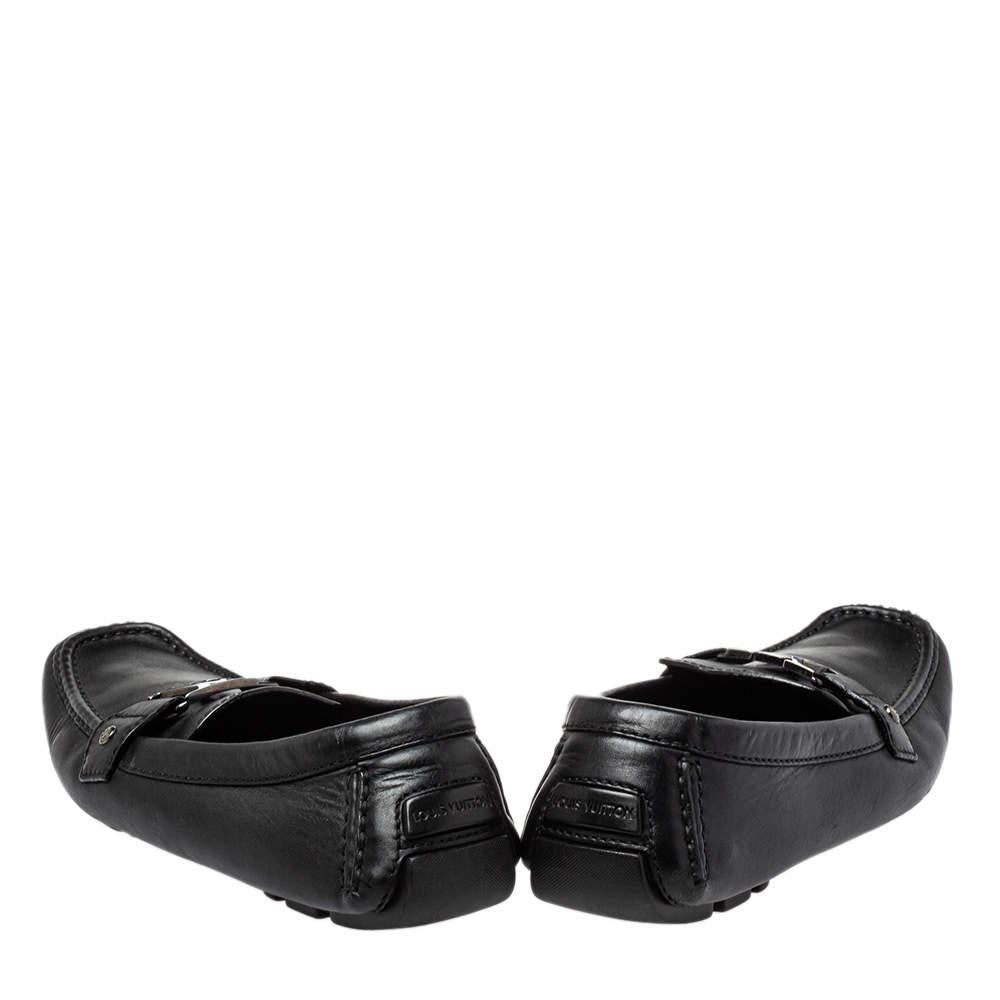 Louis Vuitton Black Leather Monte Carlo Slip on Loafer Size 44 In Fair Condition For Sale In Dubai, Al Qouz 2