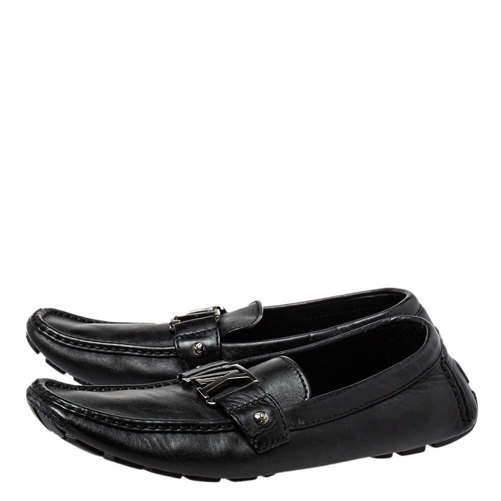 Men's Louis Vuitton Black Leather Monte Carlo Slip on Loafer Size 44 For Sale