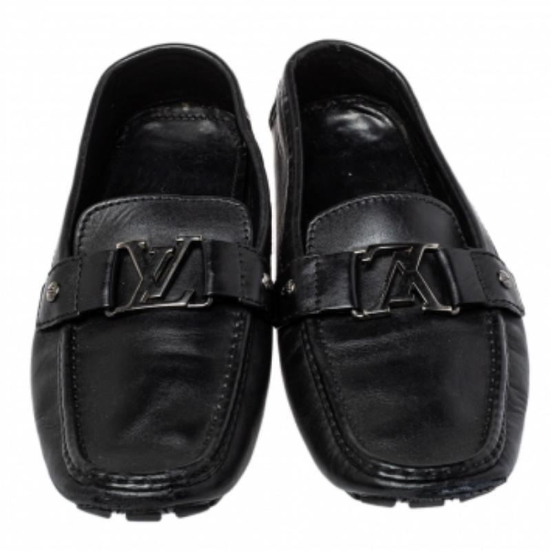 Louis Vuitton Black Leather Monte Carlo Slip on Loafer Size 44 For Sale 1