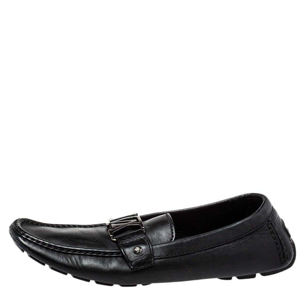 Louis Vuitton Black Leather Monte Carlo Slip on Loafer Size 44 For Sale 1