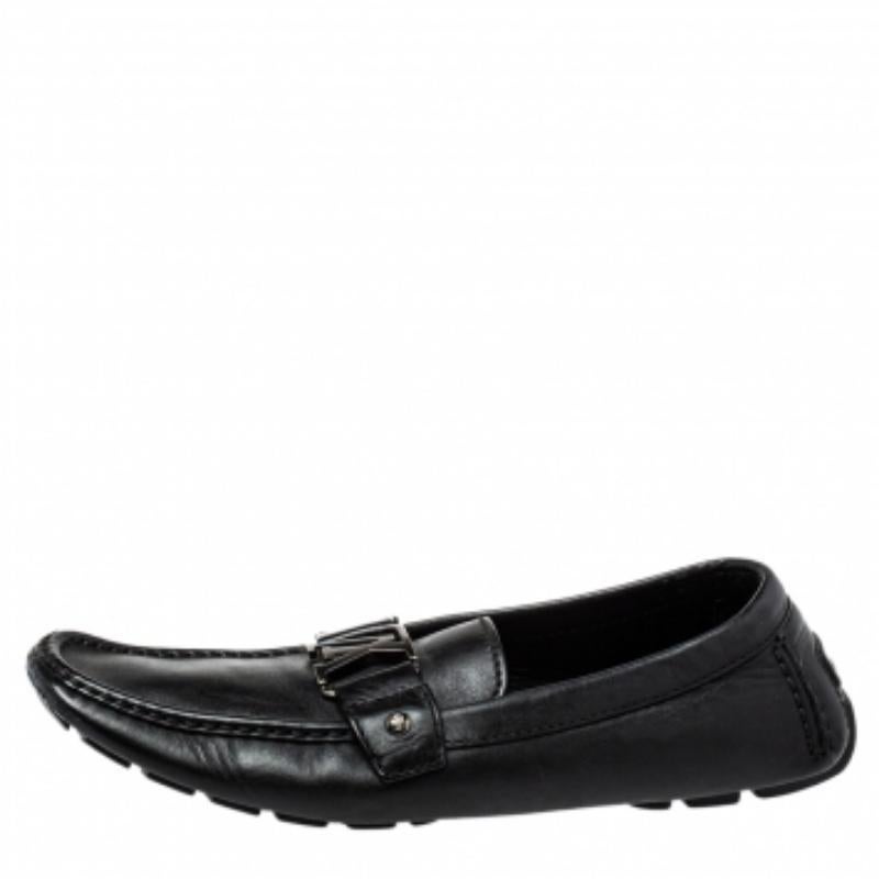 Louis Vuitton Black Leather Monte Carlo Slip on Loafer Size 44 For Sale 3