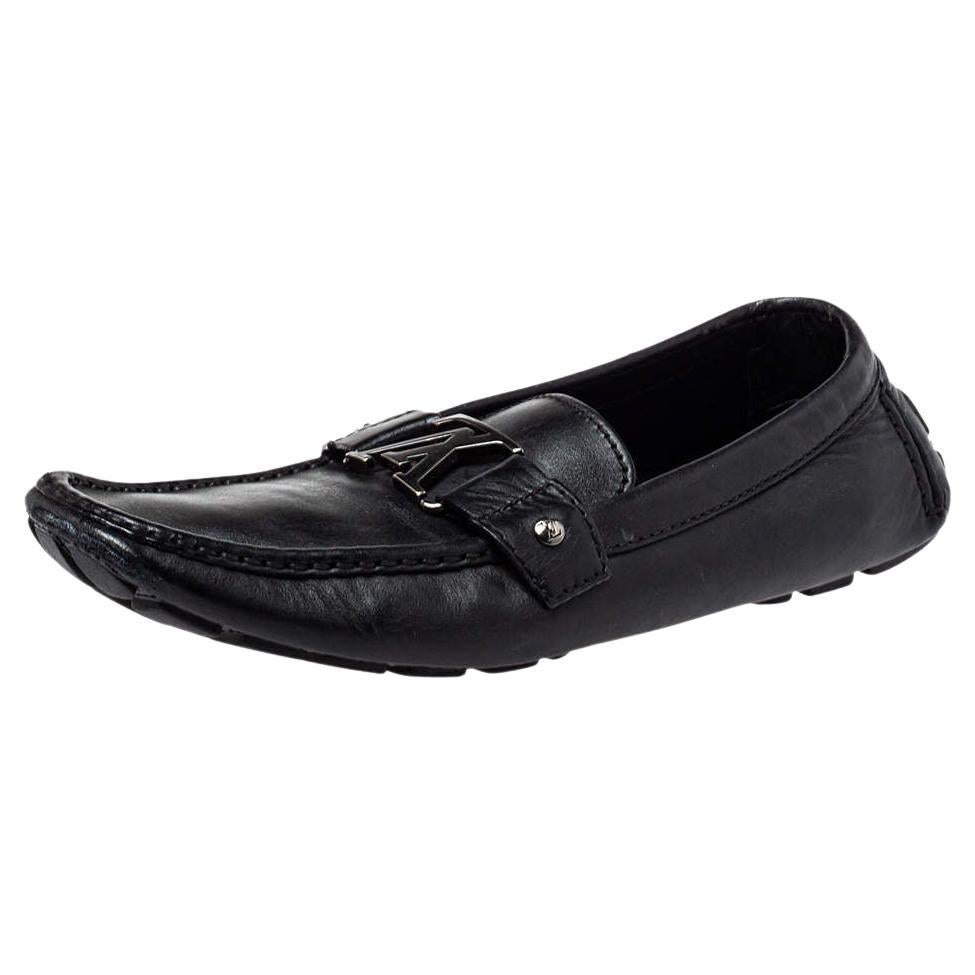 Louis Vuitton Black Leather Monte Carlo Slip on Loafer Size 44 For Sale