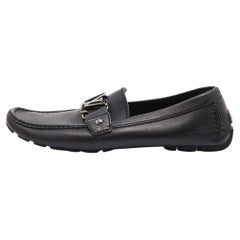 Louis Vuitton Black Leather Monte Carlo Slip On Loafers Size 41.5