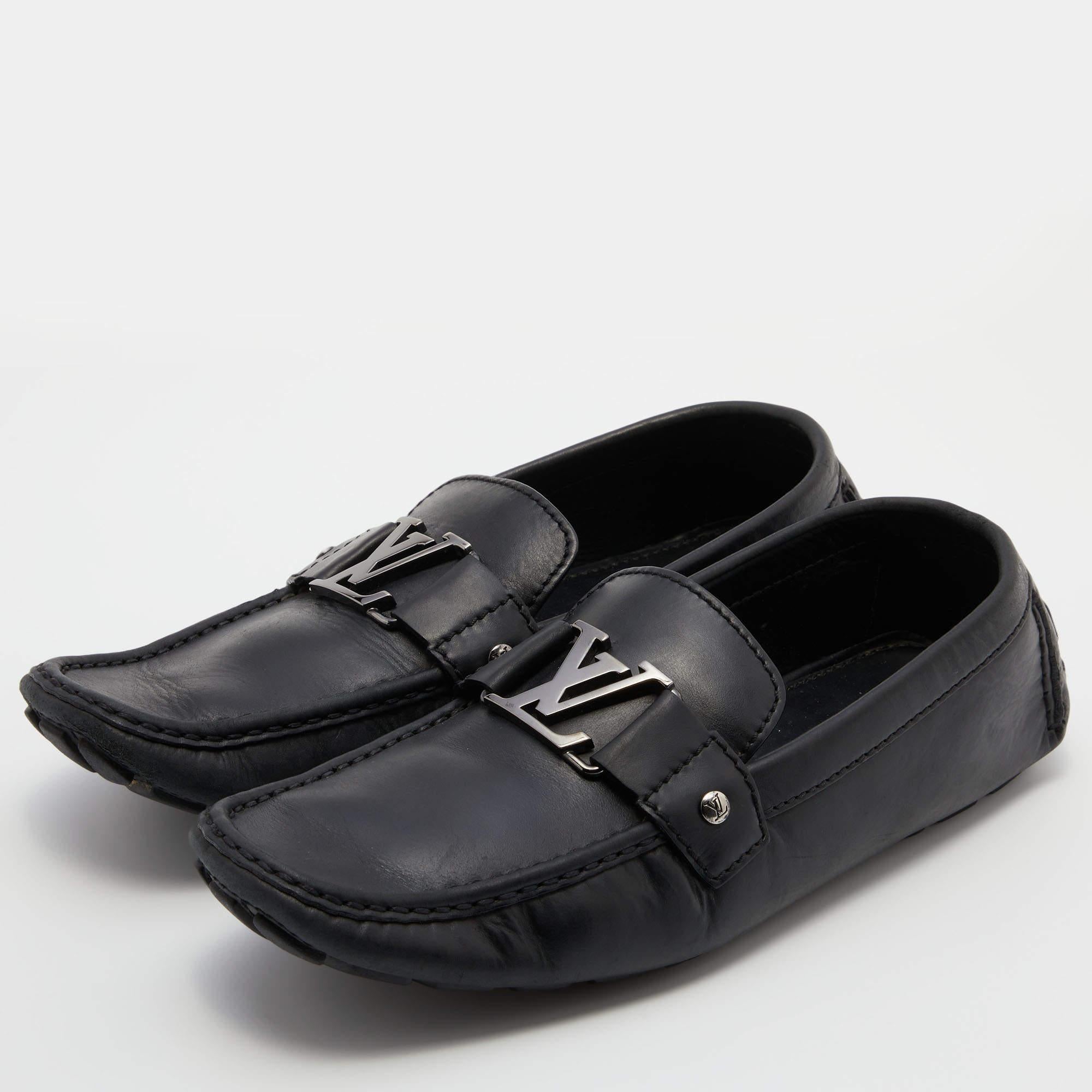 Louis Vuitton Black Leather Monte Carlo Slip On Loafers Size 42.5 In Good Condition In Dubai, Al Qouz 2
