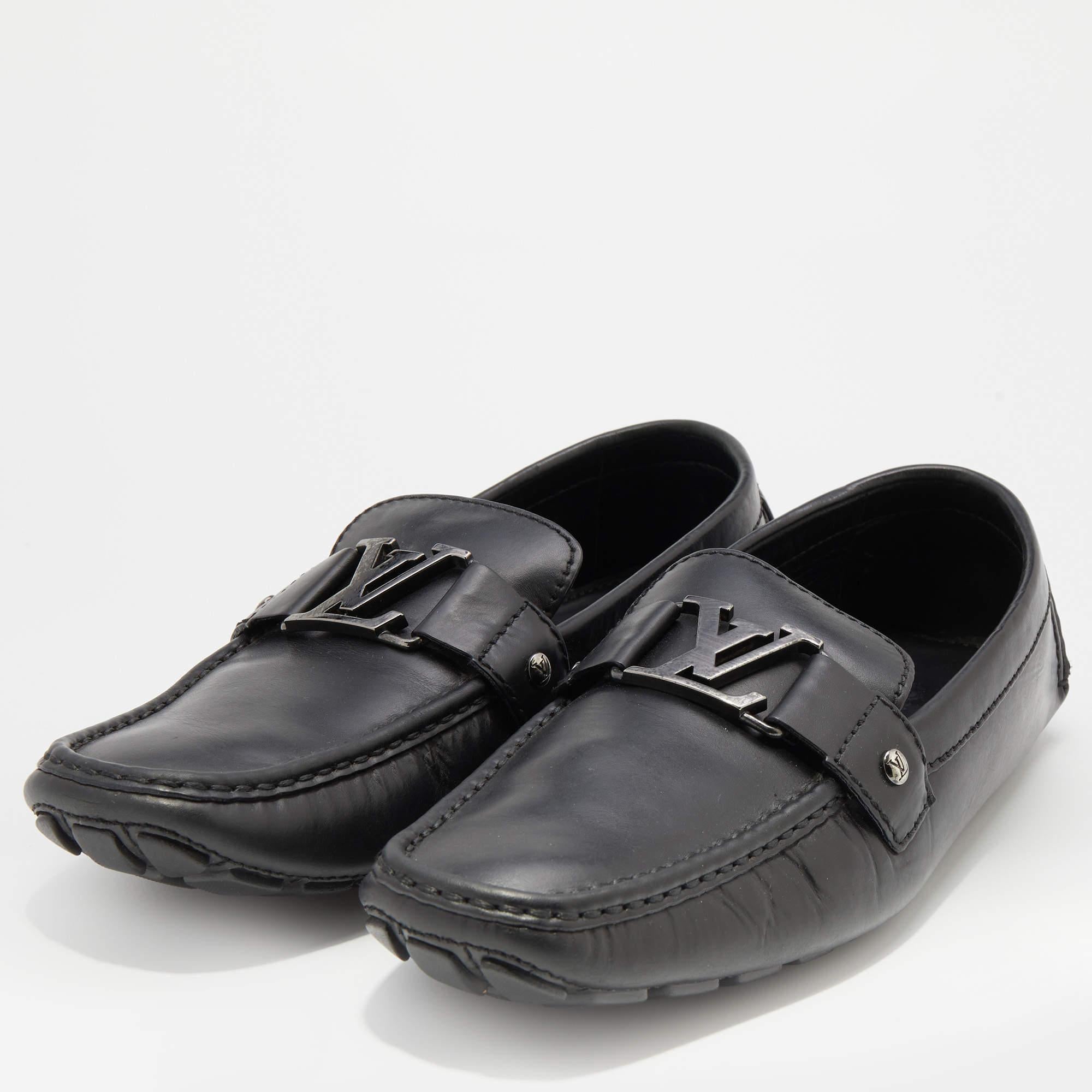 Men's Louis Vuitton Black Leather Monte Carlo Slip On Loafers Size 42.5