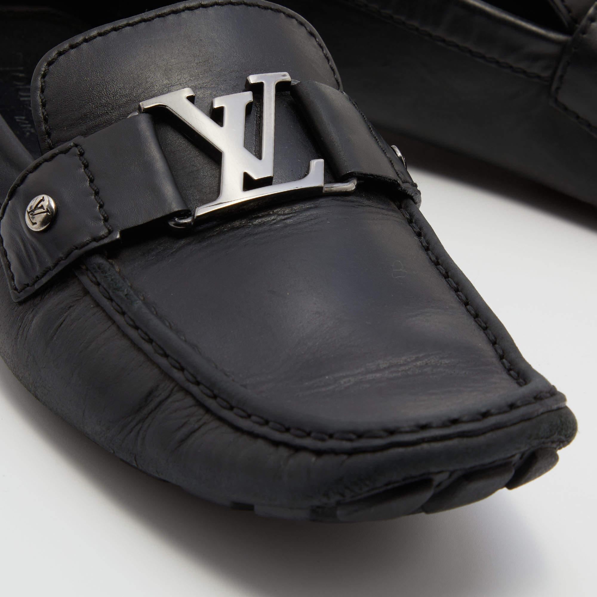 Men's Louis Vuitton Black Leather Monte Carlo Slip On Loafers Size 42.5