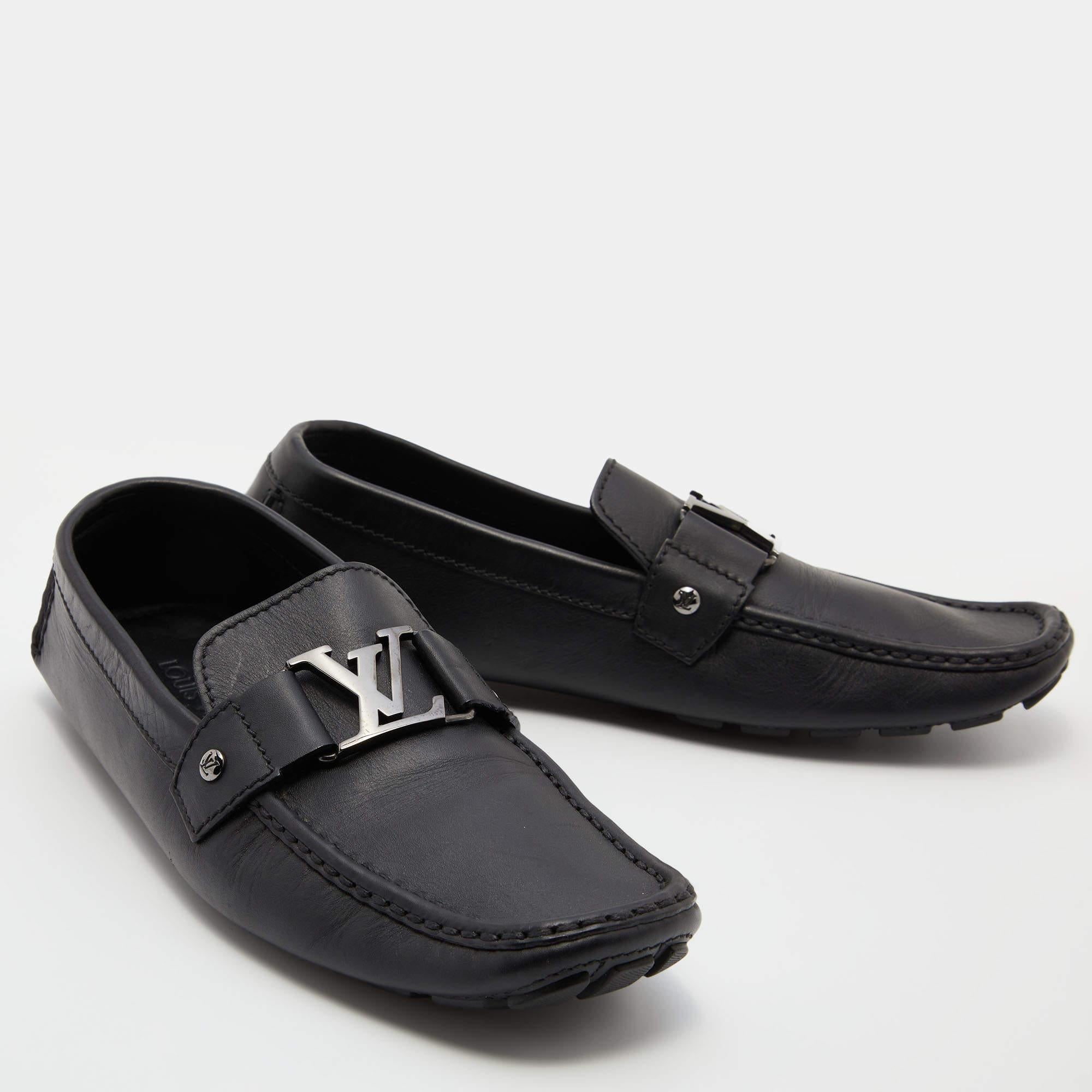 Louis Vuitton Black Leather Monte Carlo Slip On Loafers Size 43 1