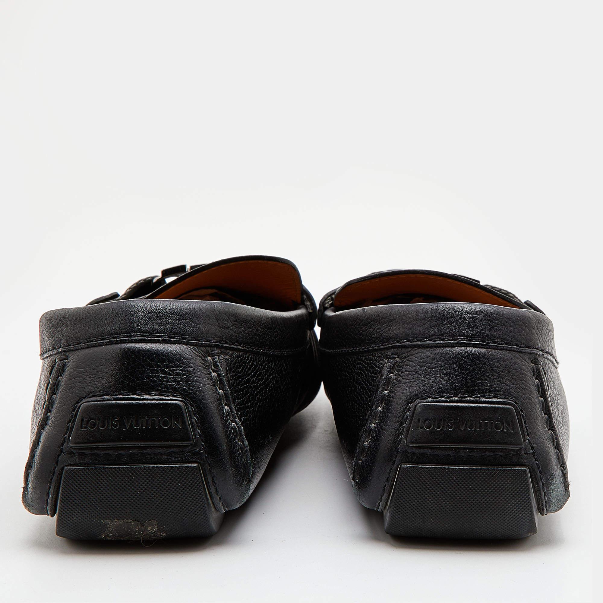 Louis Vuitton Black Leather Monte Carlo Slip On Loafers Size 44 In Good Condition In Dubai, Al Qouz 2