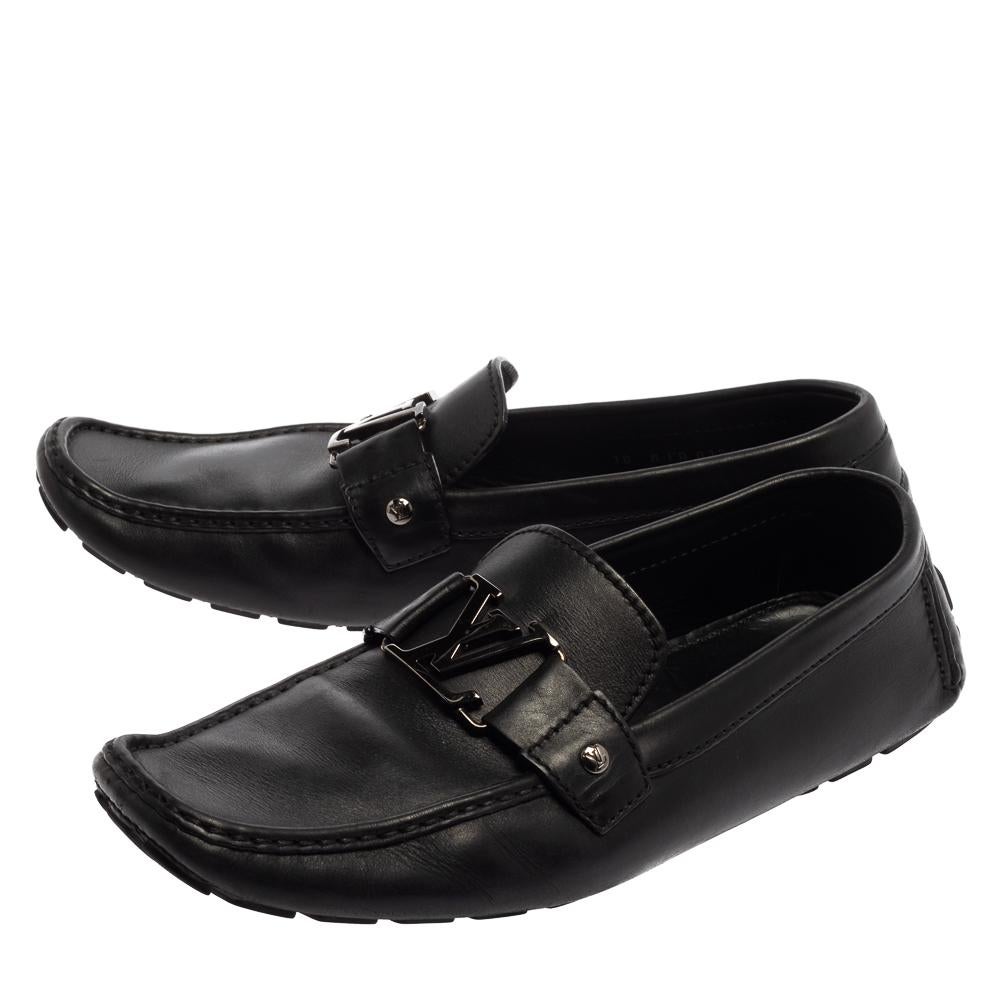 Men's Louis Vuitton Black Leather Monte Carlo Slip On Loafers Size 44