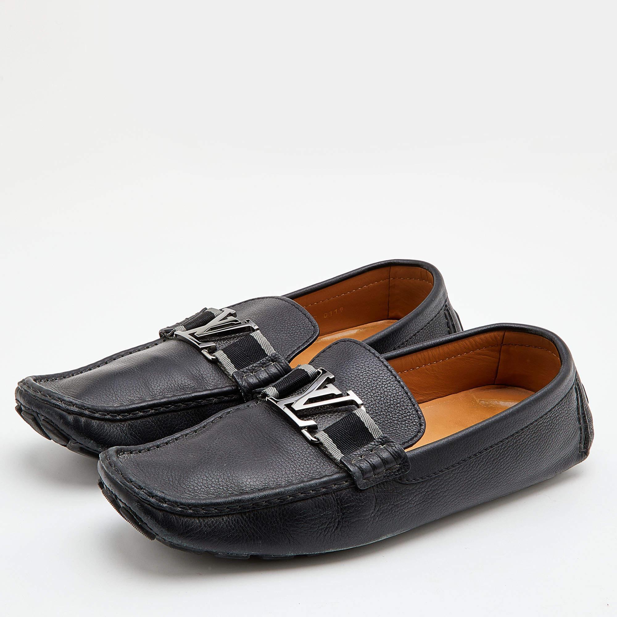 Men's Louis Vuitton Black Leather Monte Carlo Slip On Loafers Size 44