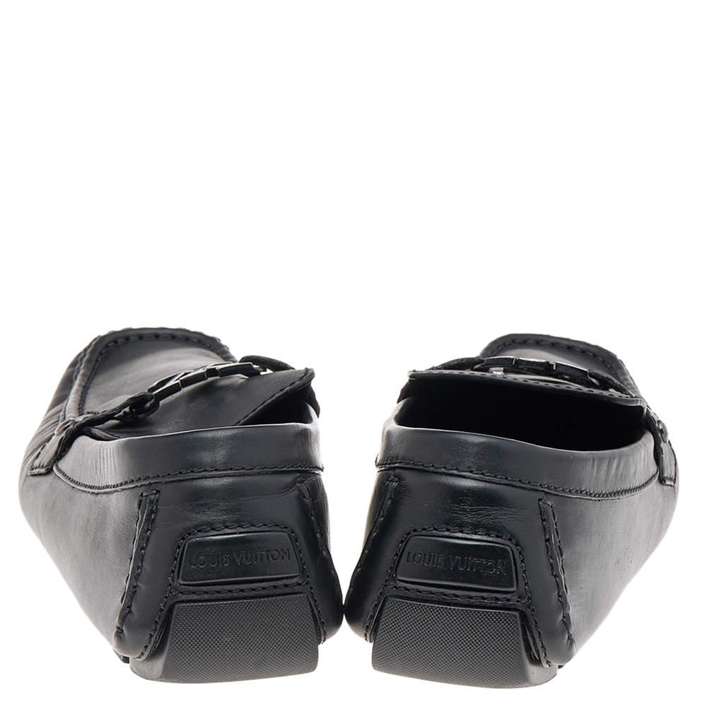 Louis Vuitton Black Leather Monte Carlo Slip on Loafers Size 45 In Good Condition In Dubai, Al Qouz 2