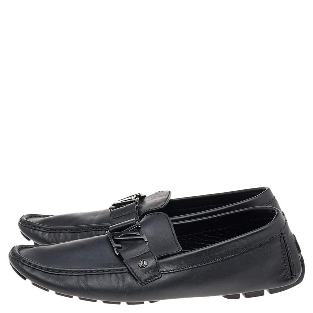 Men's Louis Vuitton Black Leather Monte Carlo Slip on Loafers Size 45