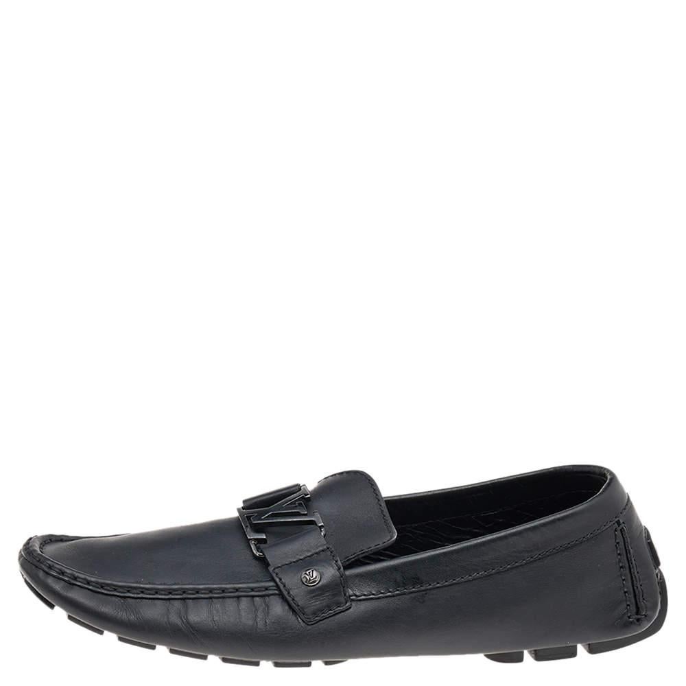Louis Vuitton Black Leather Monte Carlo Slip on Loafers Size 45 2