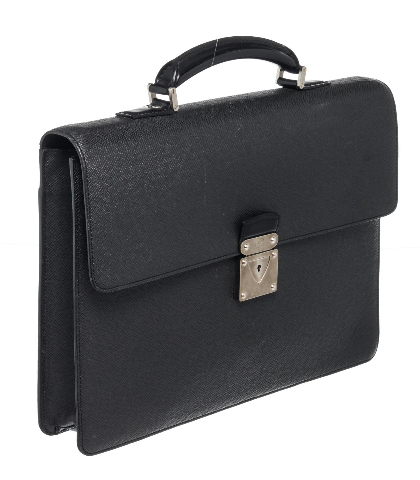 Women's or Men's Louis Vuitton Black Leather Moskova Briefcase Bag For Sale