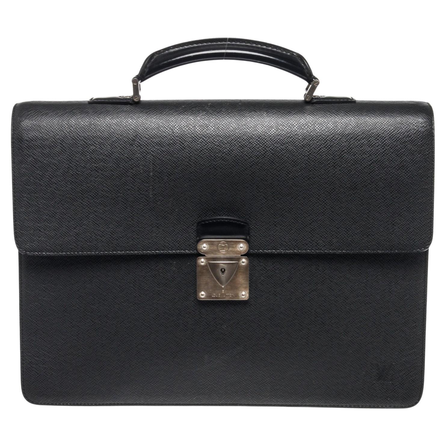 Louis Vuitton Black Leather Moskova Briefcase Bag For Sale