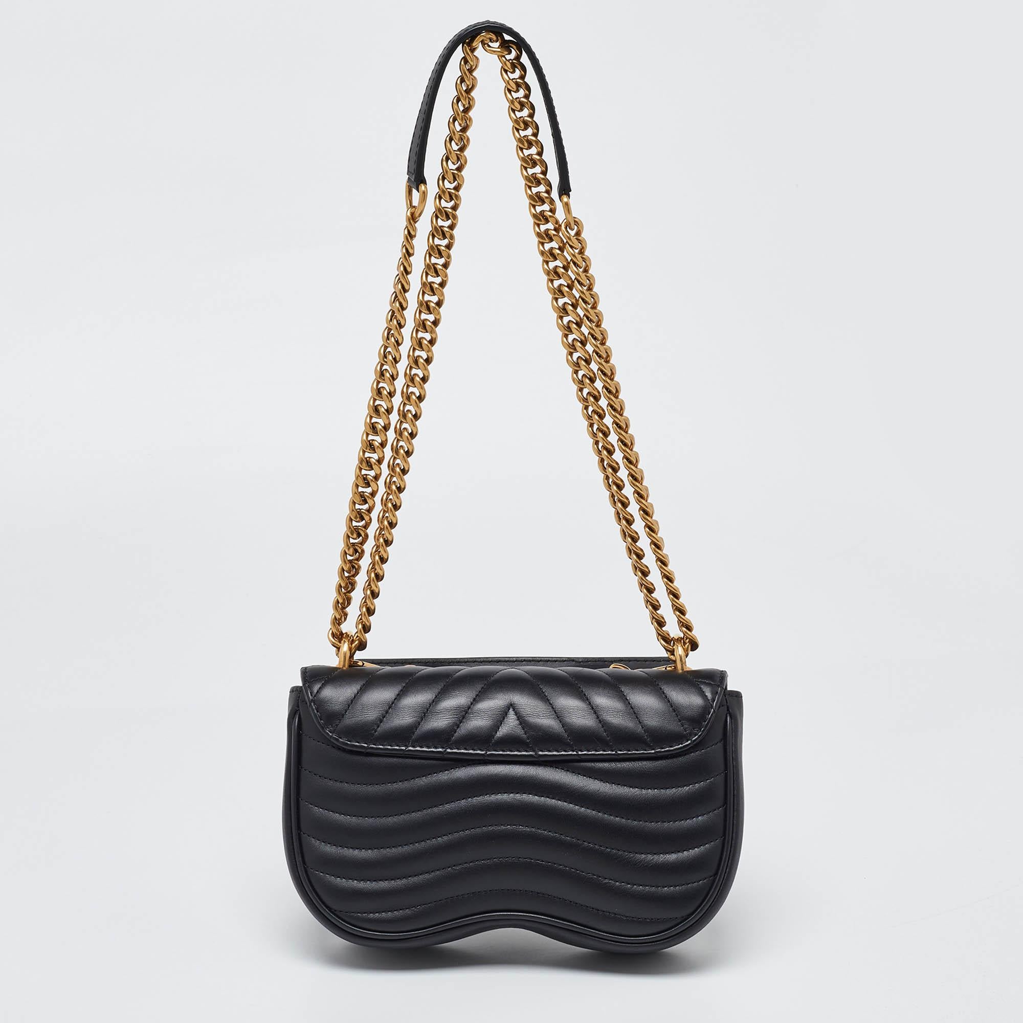 Women's Louis Vuitton Black Leather New Wave Chain PM Bag
