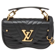 New $2850 Louis Vuitton LV Leather New Wave Chain Bag PM Black Italy