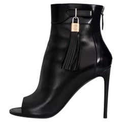 Louis Vuitton Open Toe Ankle Boots en cuir noir Sz 39.5